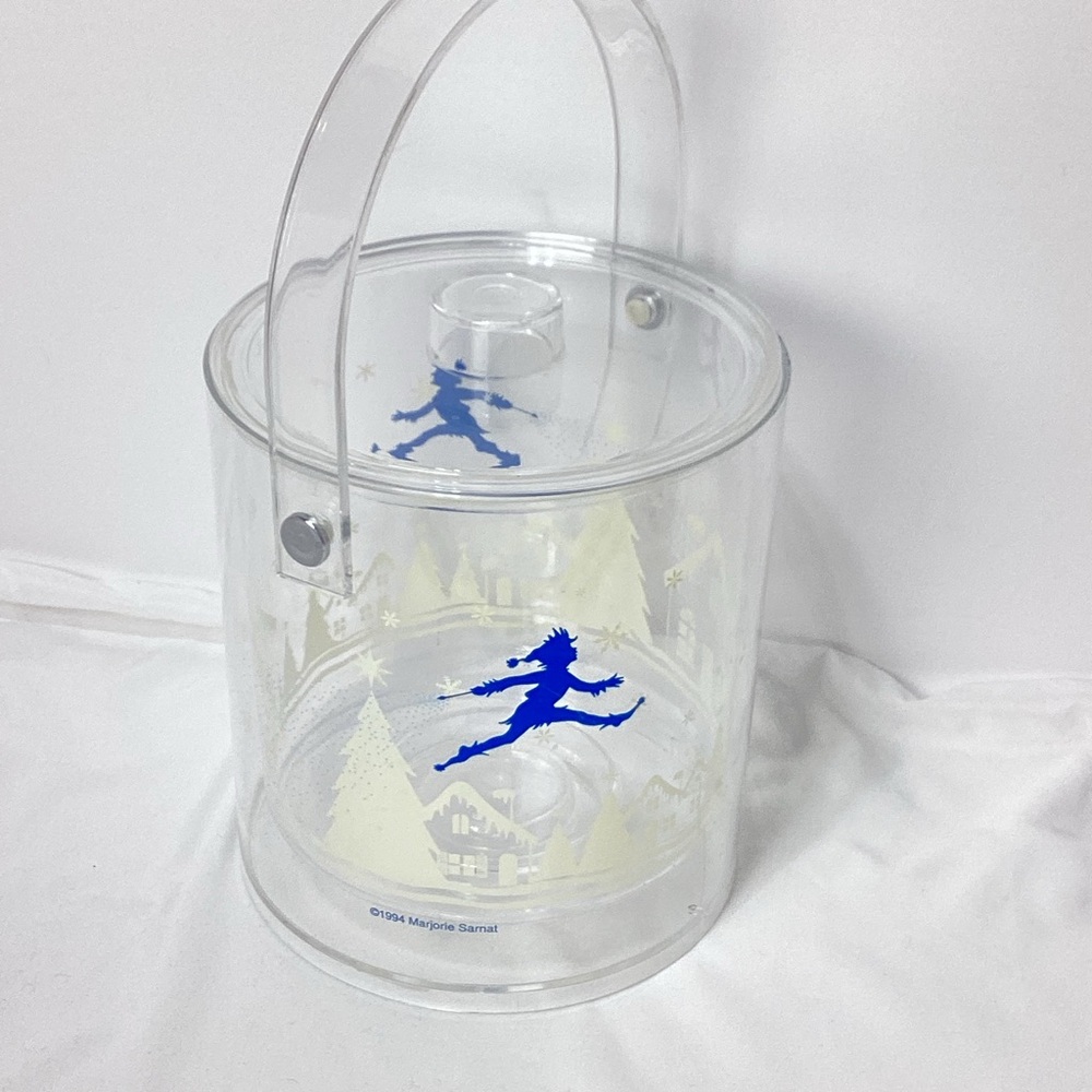 Marjorie Sarnat Jack Frost Ice Bucket Clear Acrylic Ice Holder Snowy Scene 1994